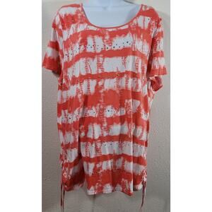 Lane Bryant Orange Tie Dyed Sequin Bodice Top 18 20 Lightweight Tied Sides Soft